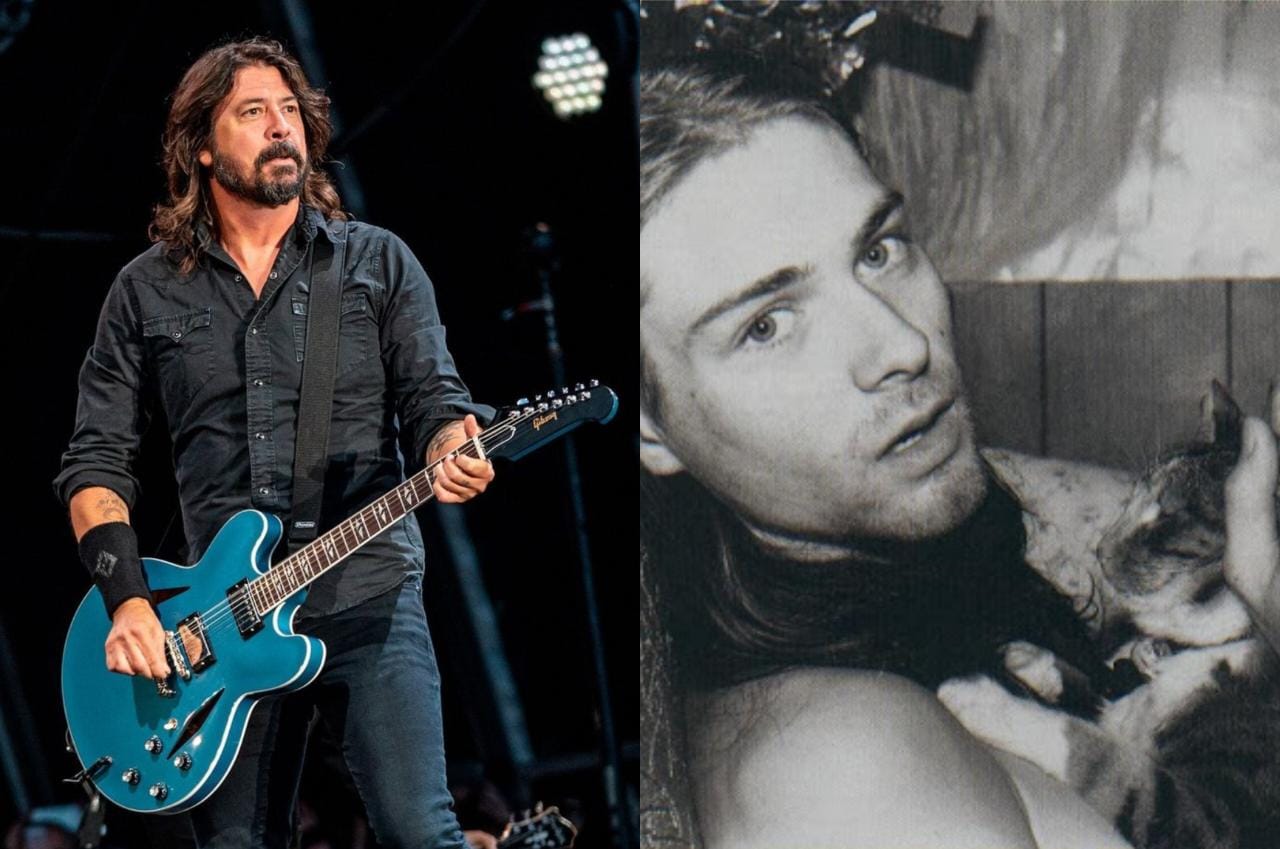 Dave grohl de Foo Fighters y kurt cobain con un gato