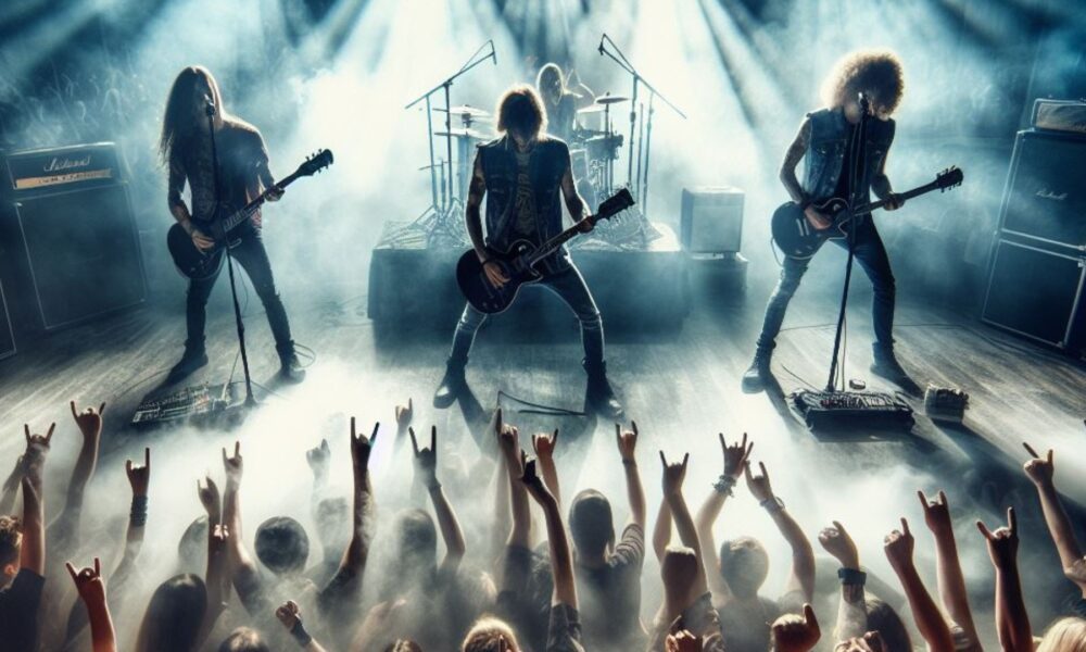 Banda punk en un concierto ante cientos de personas. Foto: Bing IA