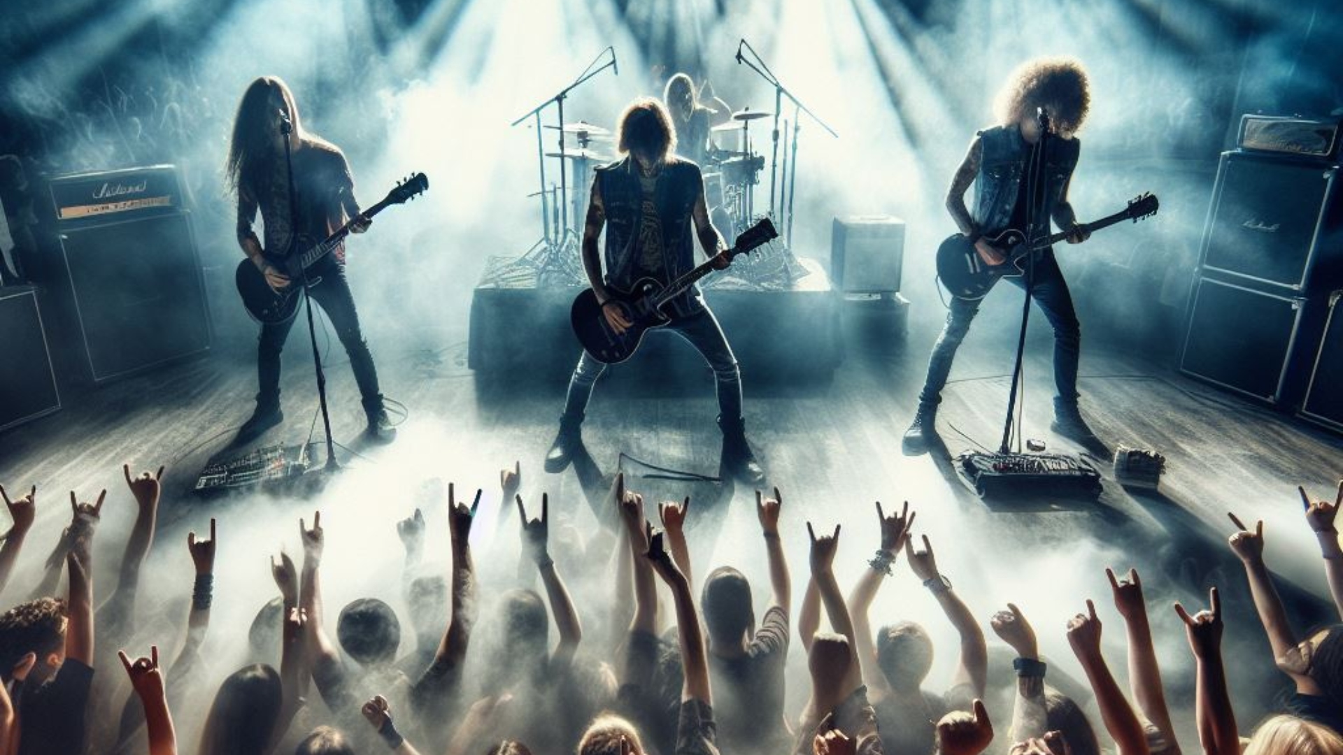 Banda punk en un concierto ante cientos de personas. Foto: Bing IA